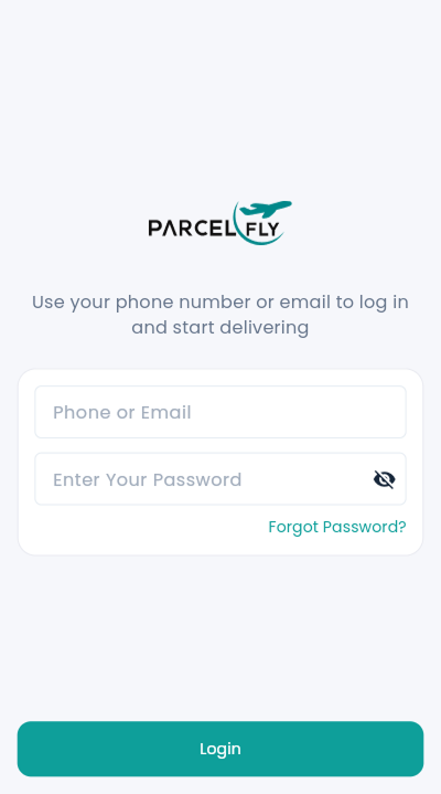 Deliveryman app login screen