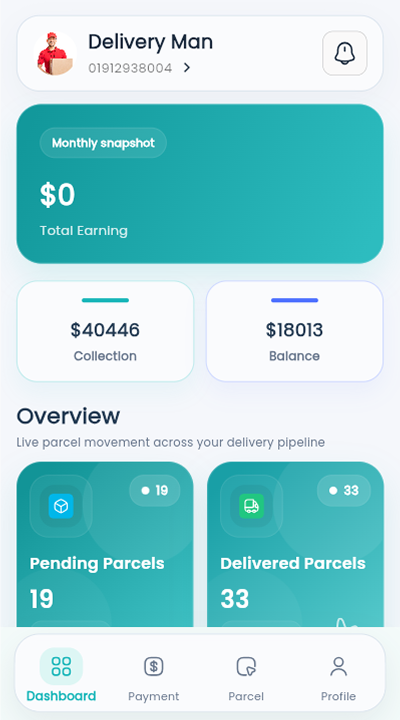 Deliveryman app dashboard summary