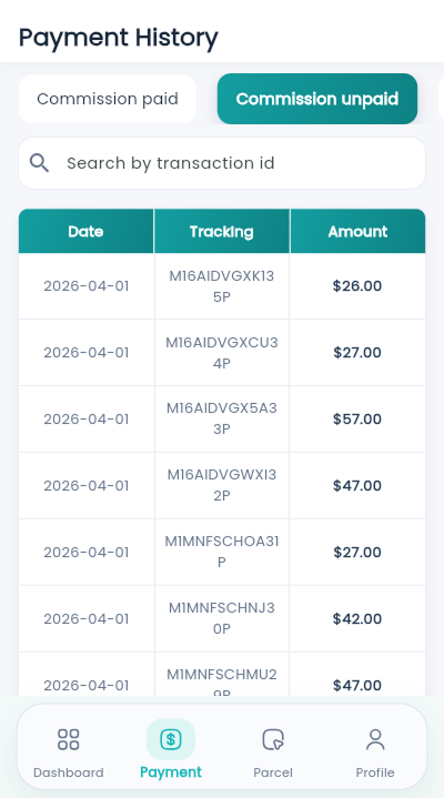 Deliveryman app unpaid commission list