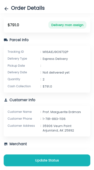 Deliveryman app parcel details screen