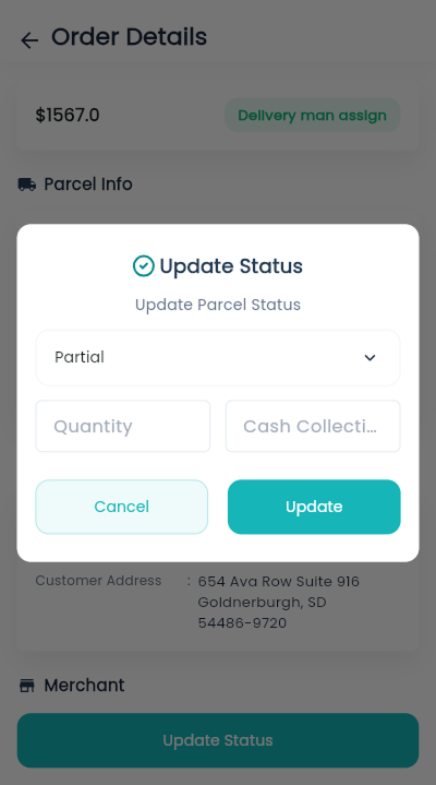 Deliveryman app partial delivered parcel status update