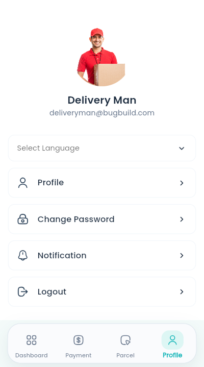 Deliveryman app language selector in profile screen