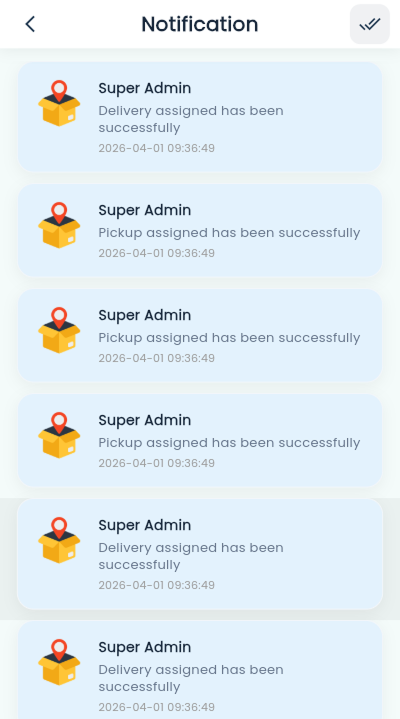 Deliveryman app unread notifications screen