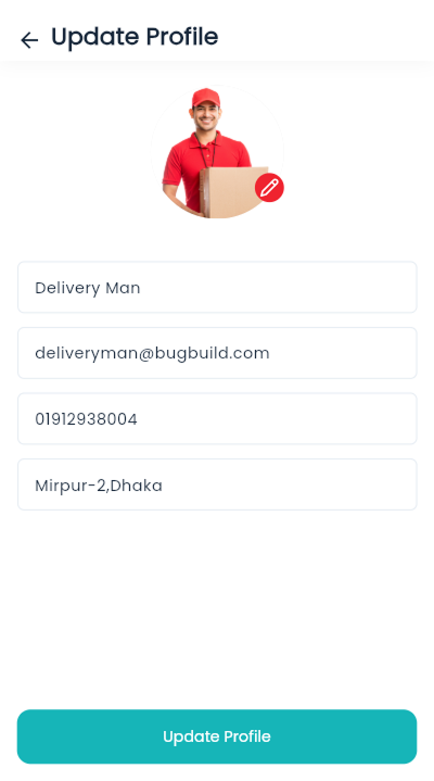 Deliveryman app update profile screen