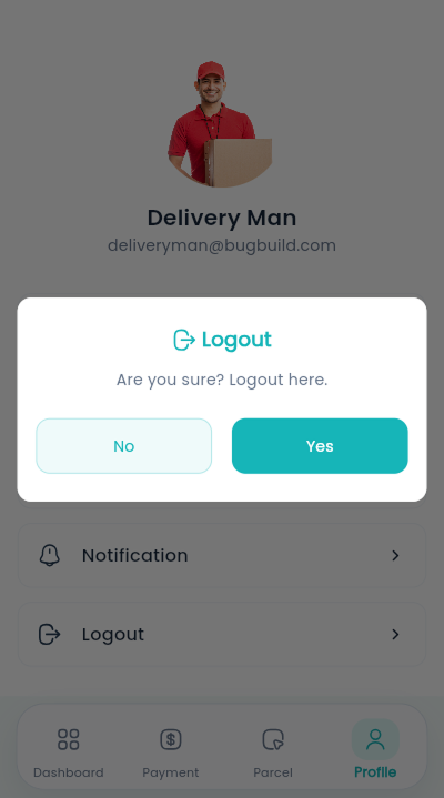 Deliveryman app logout confirmation screen