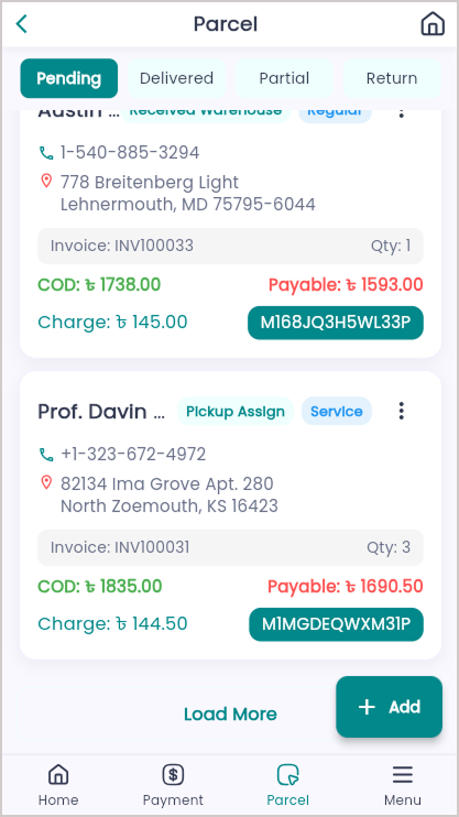 Parcel List Paginate