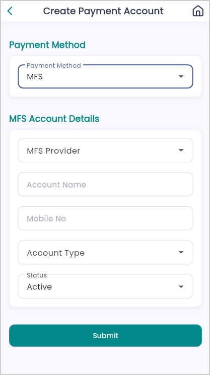 Payment Account Create