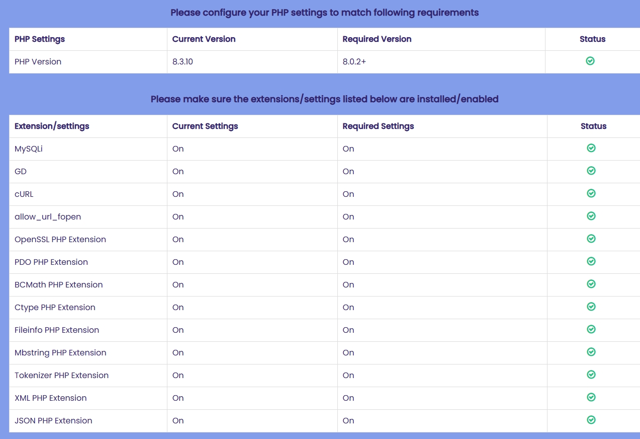 Requirements Screenshot
