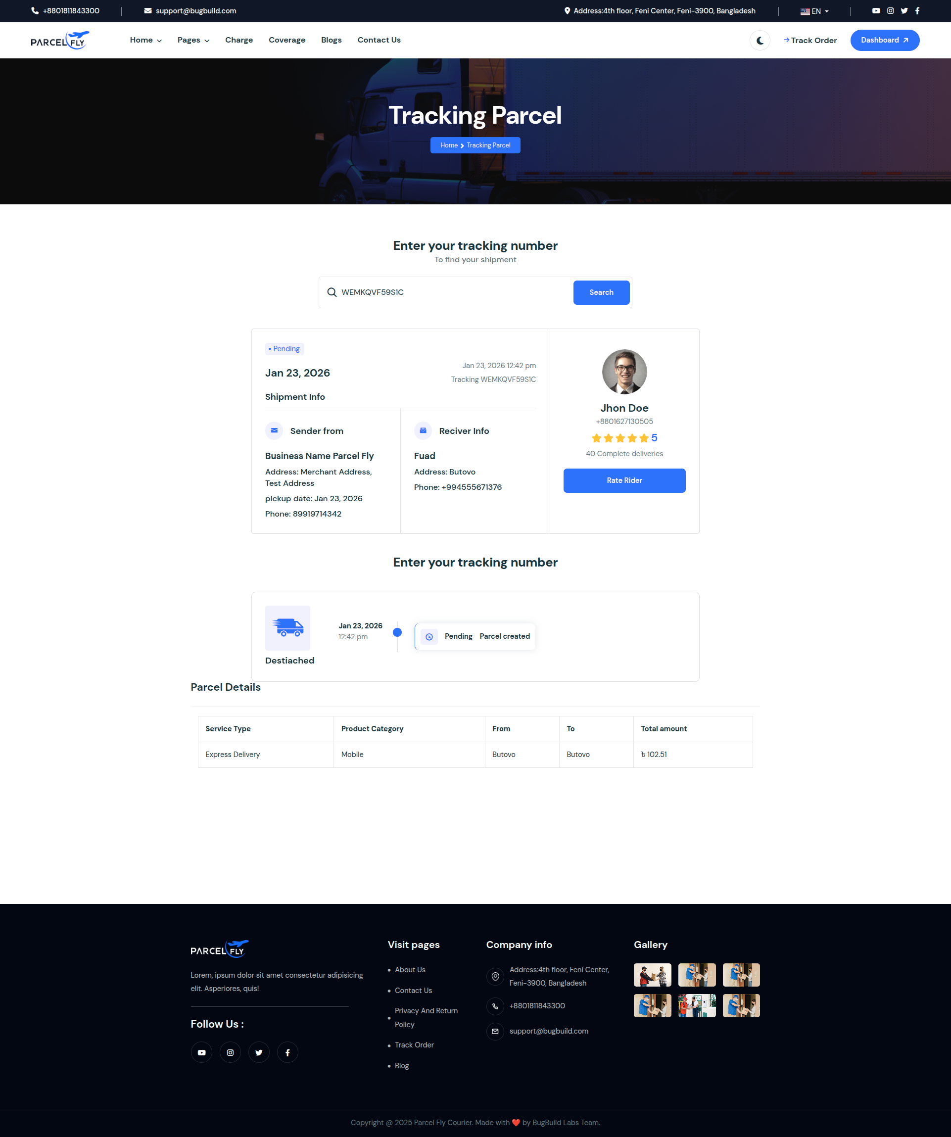 Parcel Tracking Page
